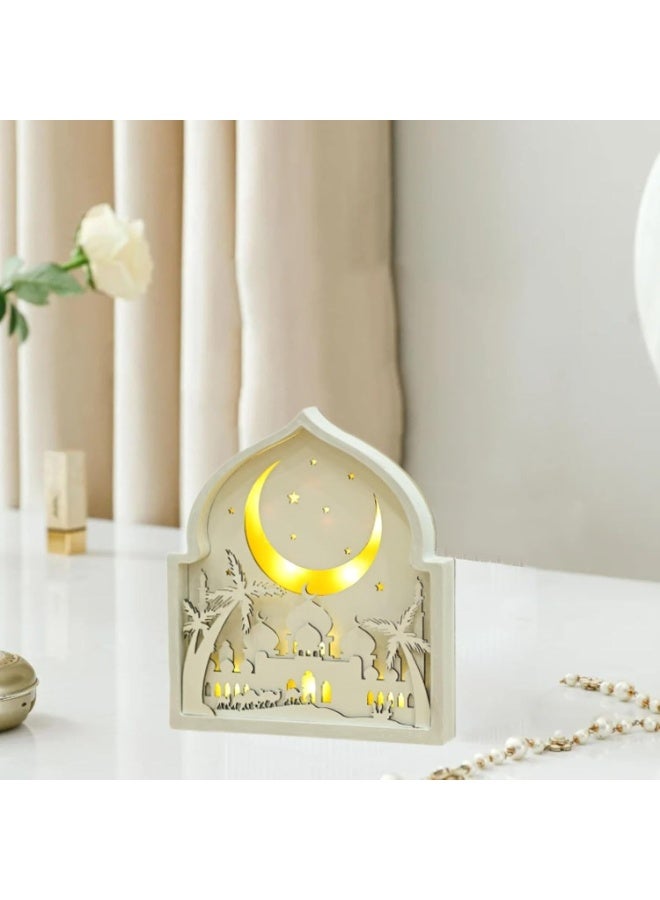 أكسلوت قلادة خشبية على شكل قلعة مزودة بإضاءة LED - زينة رمضانية وعيد الفطر، زينة منزلية يدوية الصنع رائعة لمستلزمات حفلات الأعياد الإسلامية، تخلق جوًا احتفاليًا - Image 2